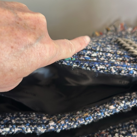 Kurt Geiger Tweed Large Kensington Bag Black Blue Shoulder Flap Closure NEW - Picture 14 of 16